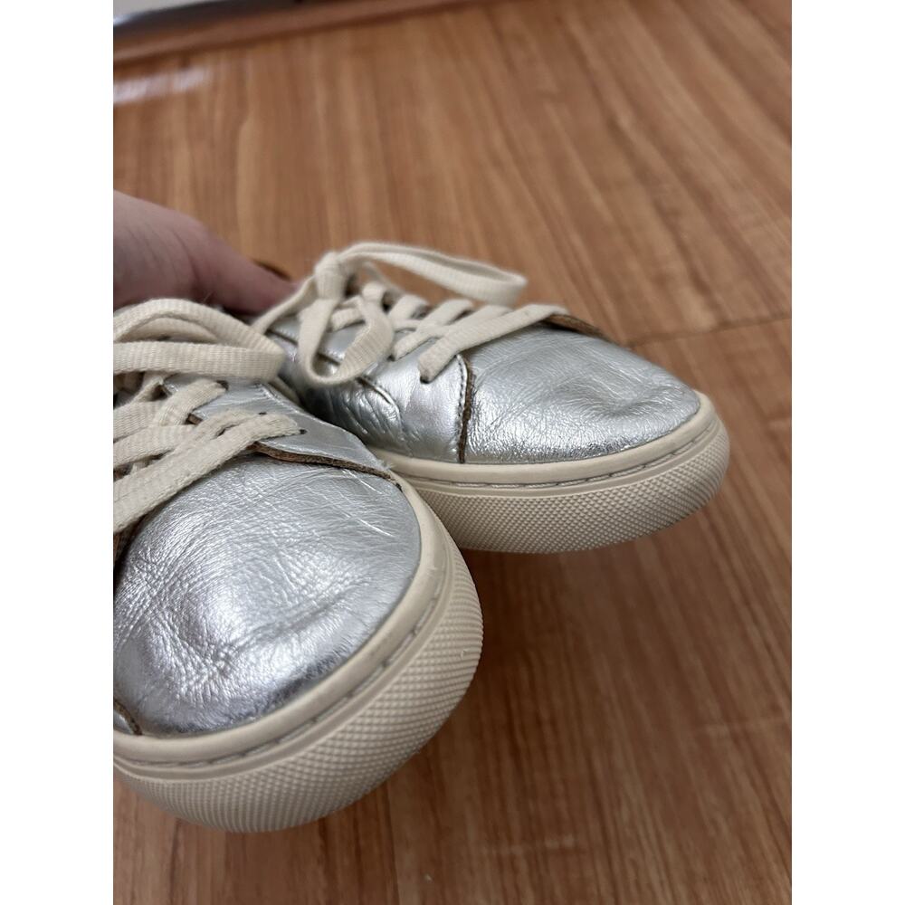 Soludos Ibiza Silver Leather Sneakers Cork Insole Size 8.5 Comfortable - Picture 2 of 6